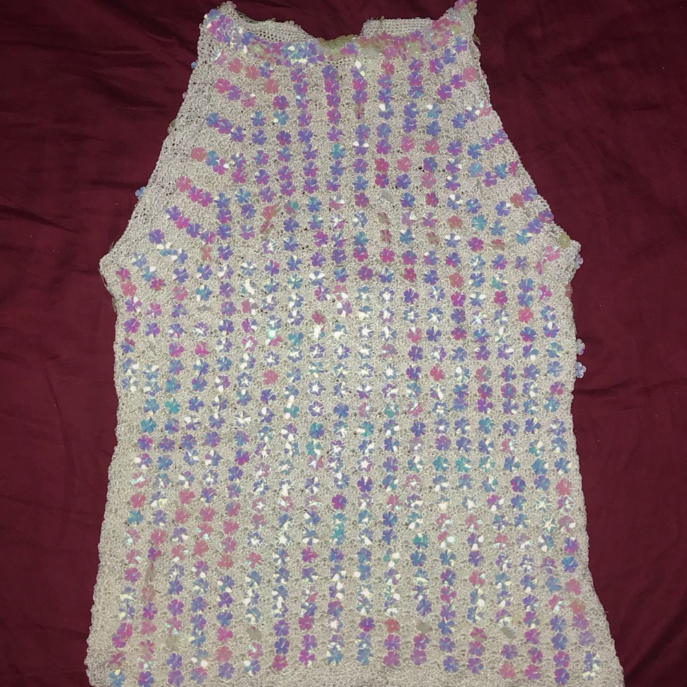90s Crochet Sequin Sleeveless Top
